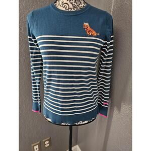 Women's Joules Pullover Sweater Long Sleeve Size 4 Striped Multicolor Dog Accent